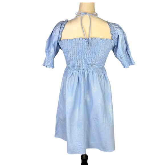 Hill House NWT Athena Nap Dress Light Blue Glitter Check Smocked Mini Babydoll - Picture 5 of 13